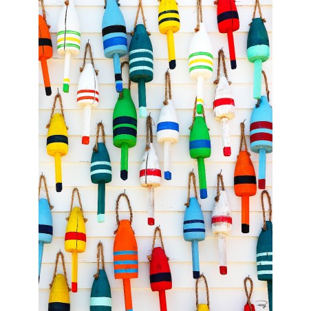 Colorful lobster trap buoys