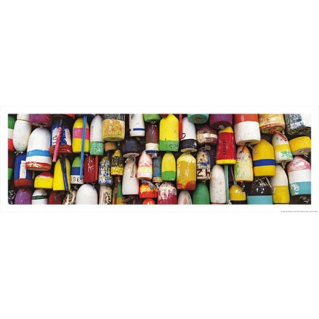 Multicolored lobster trap buoys in Maine, USA