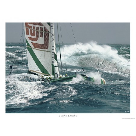 Le trimaran Fijicolor dans le courant du Fromveur