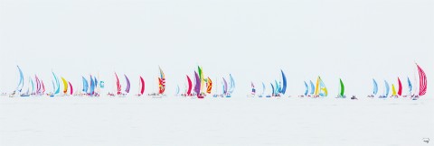 Photo Sailboats under spinnaker, regatta in Quiberon bay par Philip Plisson